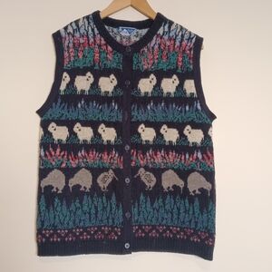 Wool Scan Alp New Zealand Wool Novelty Sweater Cardigan Vest Small